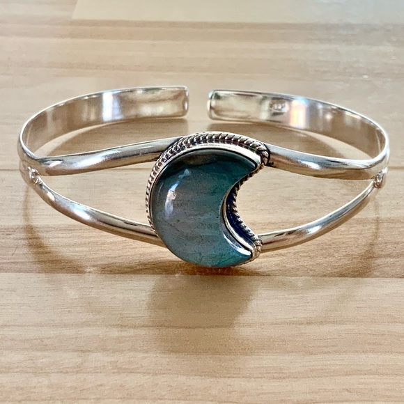 MOON Labradorite Solid 925 Sterling Silver Cuff - Picture 1 of 6